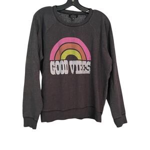 LUCKY BRAND Women’s Gray Good Vibes Sweatshirt Size Large Rainbow Shirt